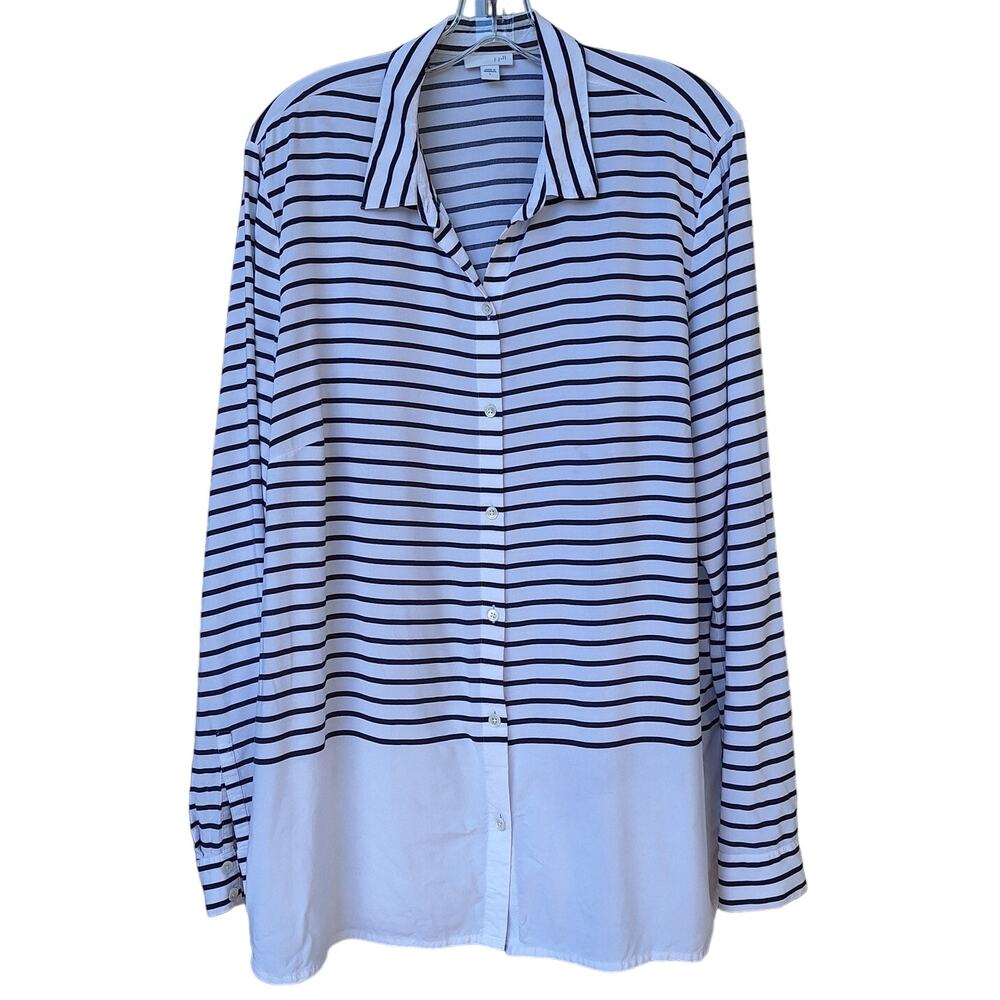 J Jill Rayon Striped Shirt Tunic Top Size L Nautical Casual Comfort Black/White